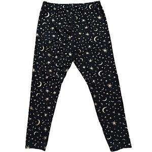 No Boundaries size Xl black leggings with gold metallic moons & stars EUC